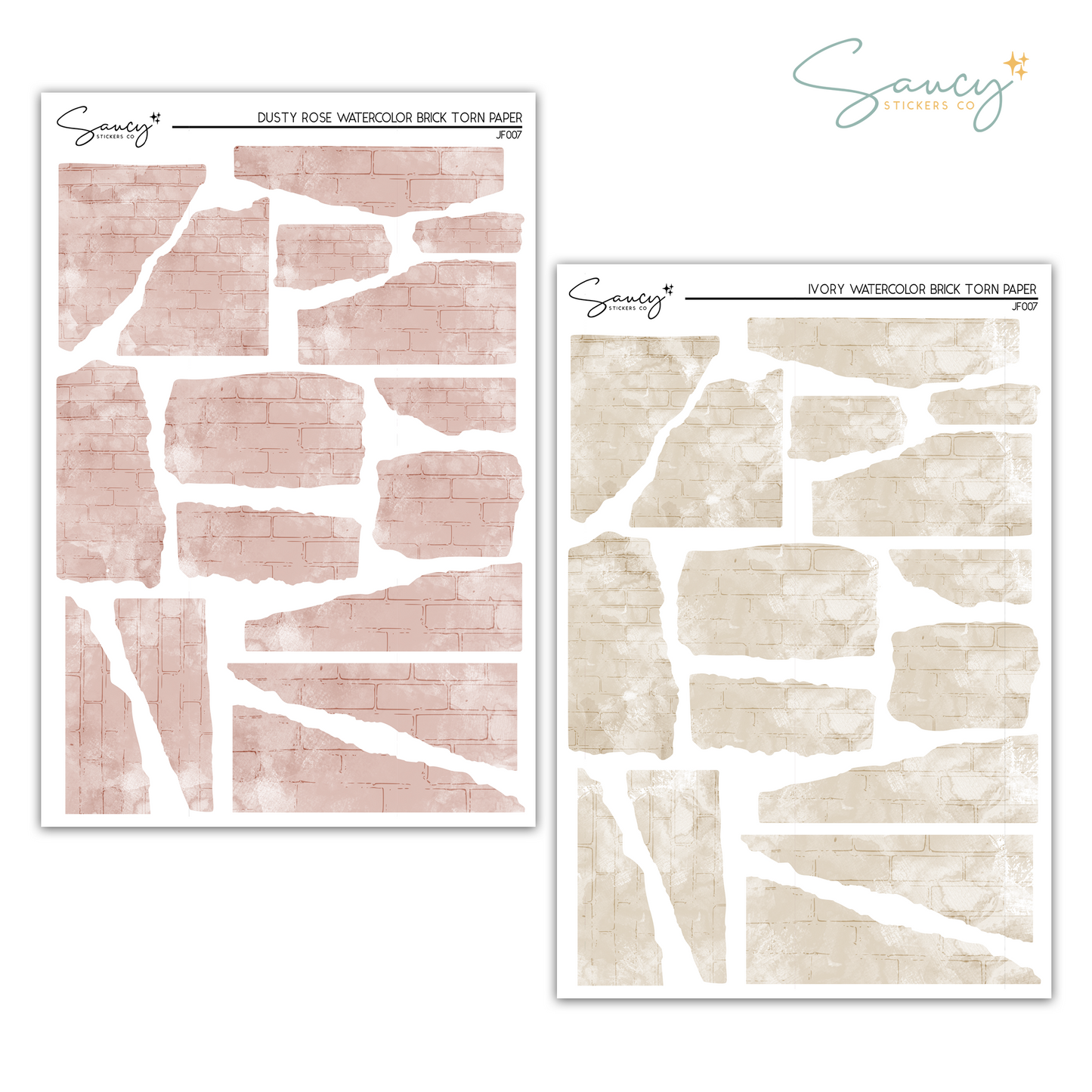 Watercolor Brick Torn Paper Neutrals | Journaling Stickers