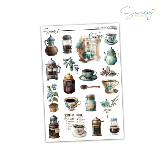 Teal Vintage Coffee | Journaling Stickers