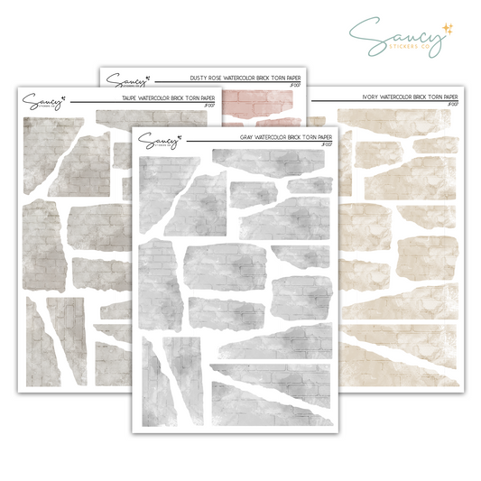 Watercolor Brick Torn Paper Neutrals | Journaling Stickers