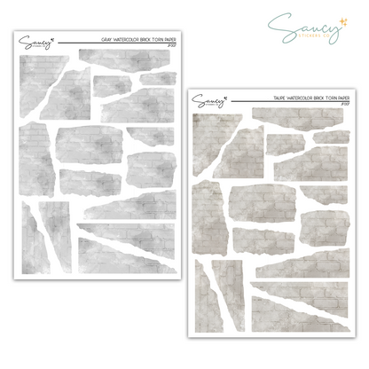 Watercolor Brick Torn Paper Neutrals | Journaling Stickers