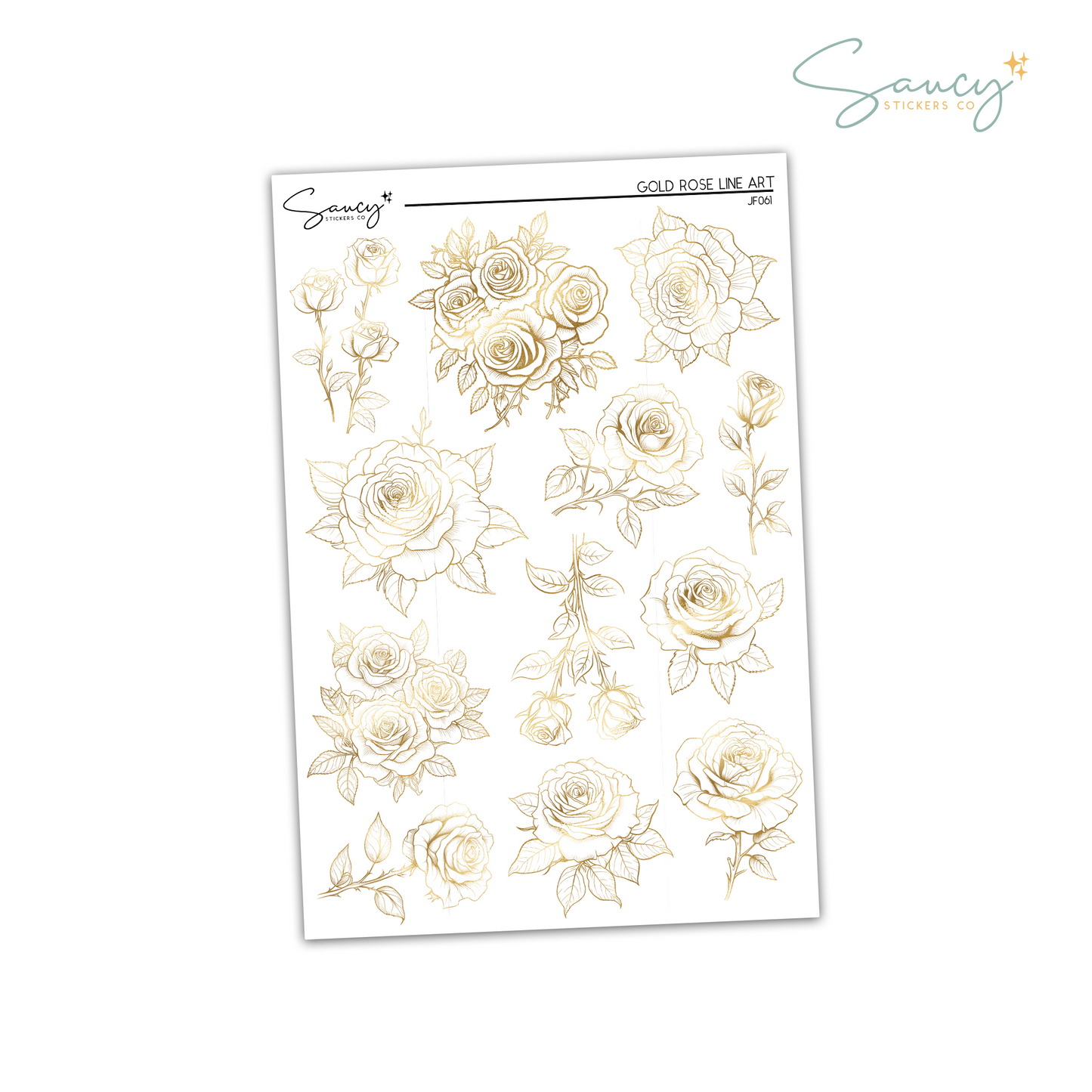 Gold Rose Line Art | Journaling Stickers