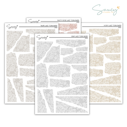 Lace Torn Paper Neutrals | Journaling Stickers