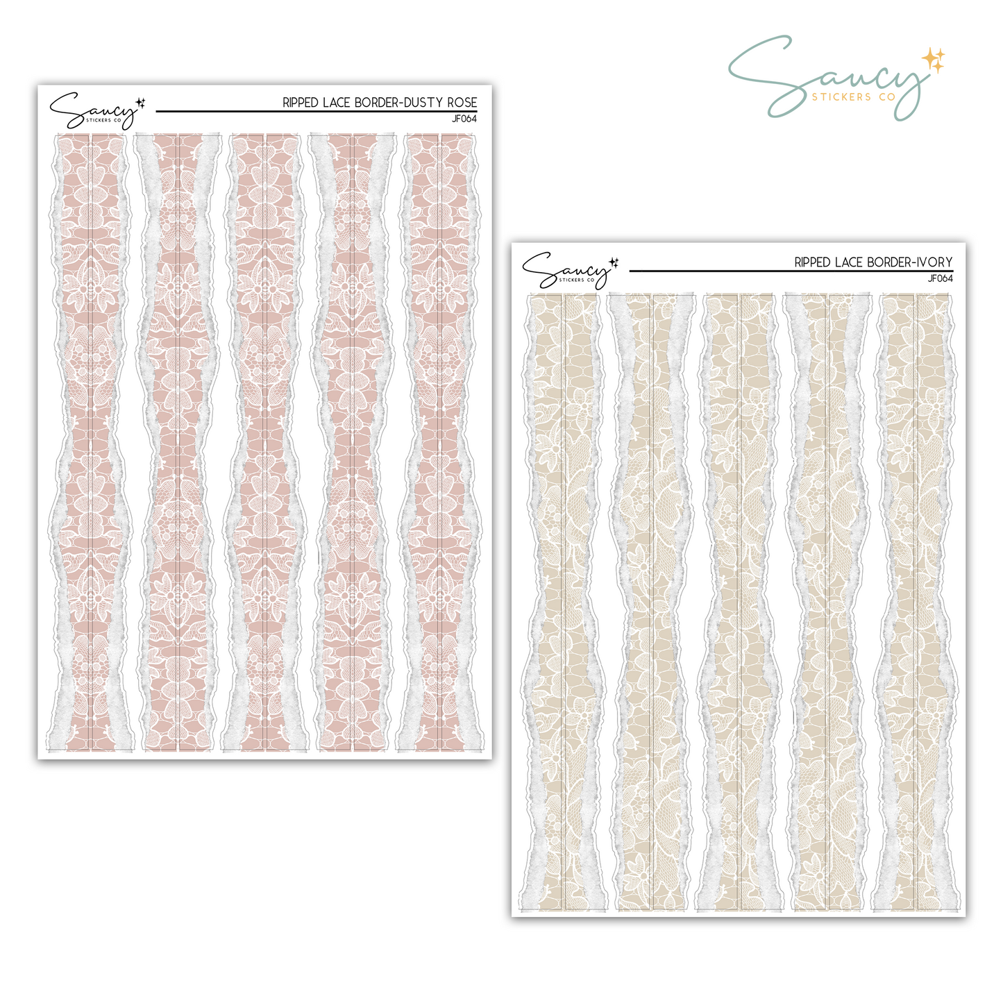 Ripped Lace Border Neutrals | Journaling Stickers
