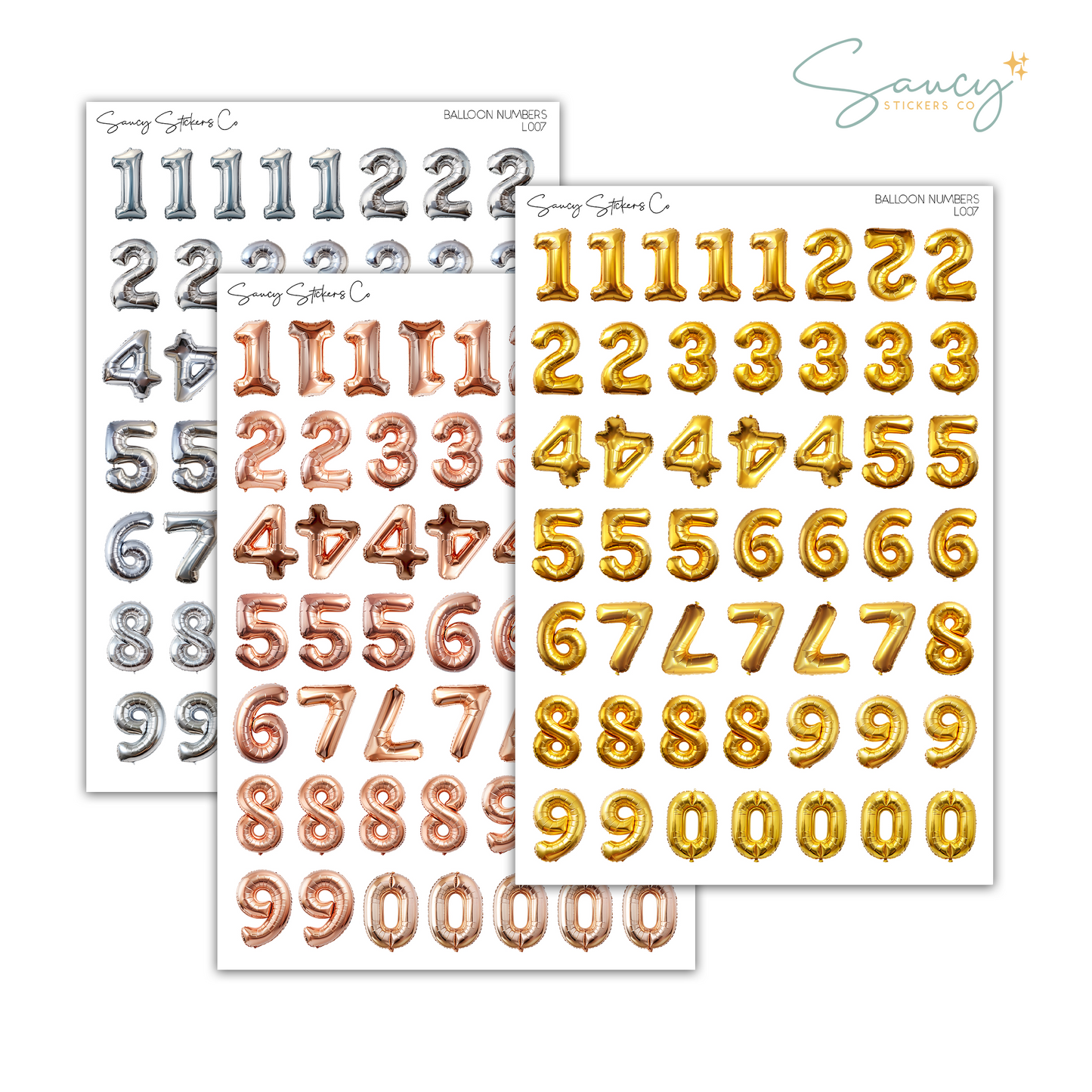 Balloon Numbers • Journaling Stickers