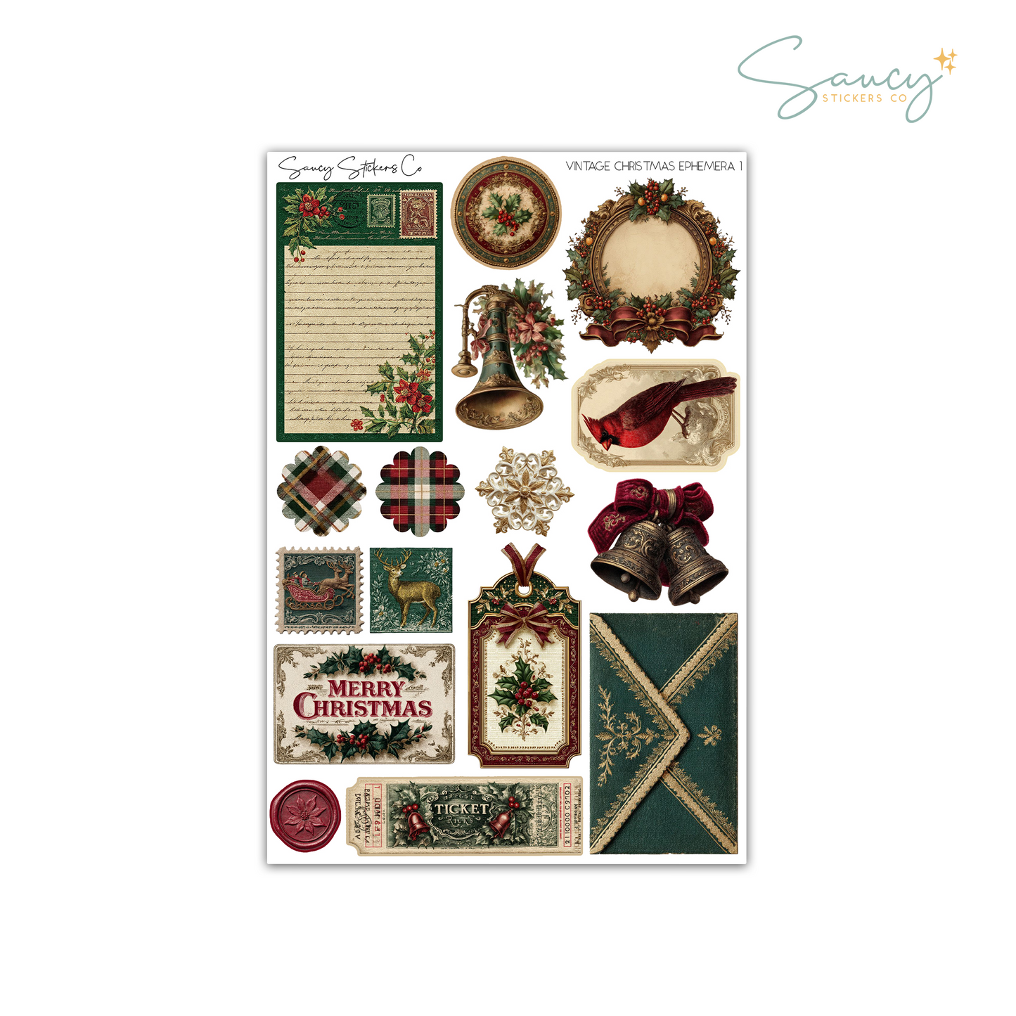 Vintage Christmas Ephemera • Journaling Stickers