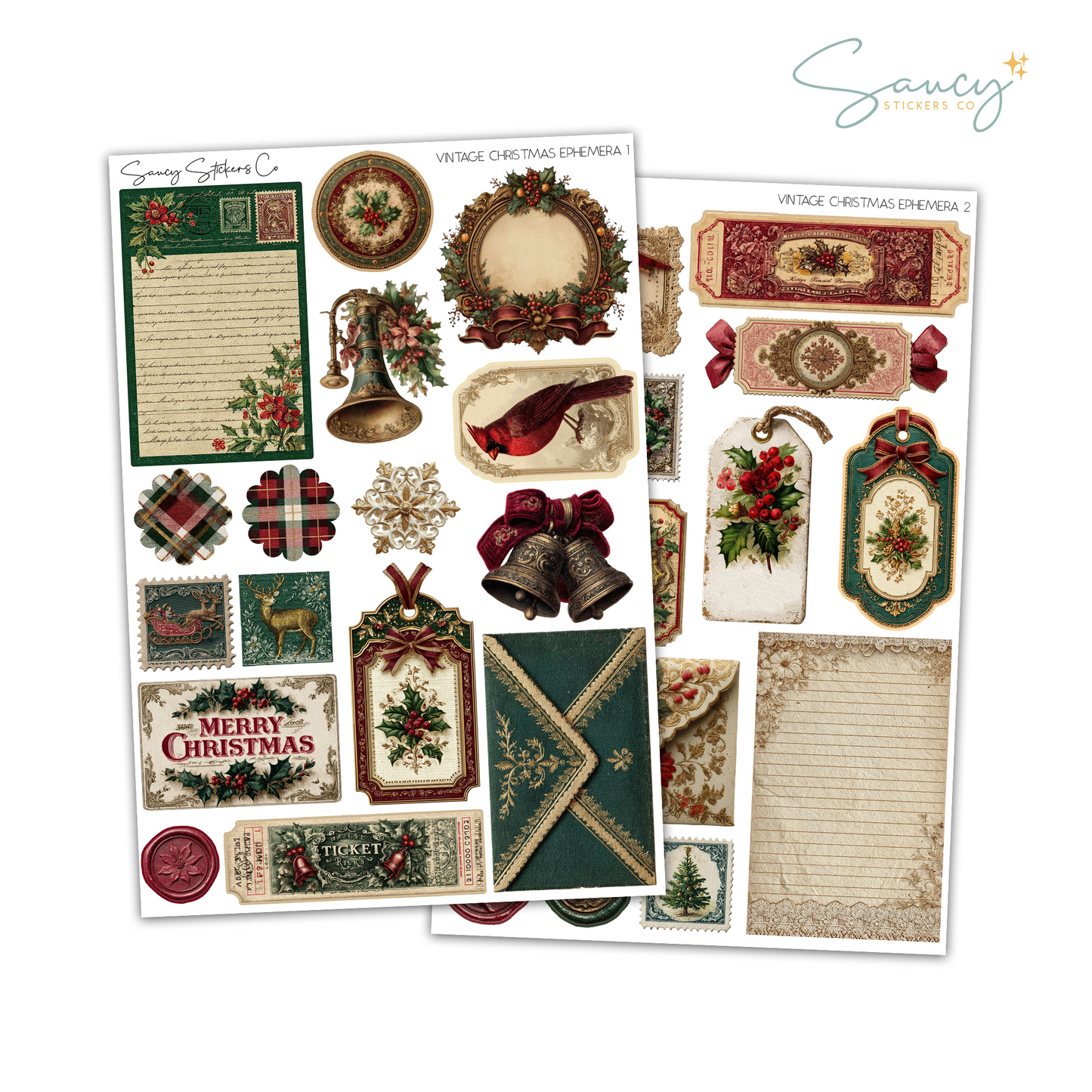 Vintage Christmas Ephemera • Journaling Stickers