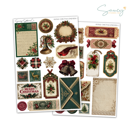 Vintage Christmas Ephemera • Journaling Stickers