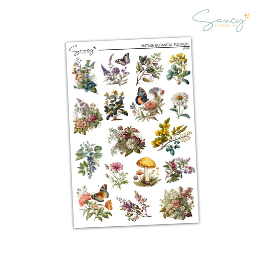 Vintage Botanical Flowers | Journaling Stickers