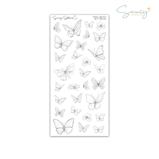 Pencil Sketch Butterflies • Journaling Stickers